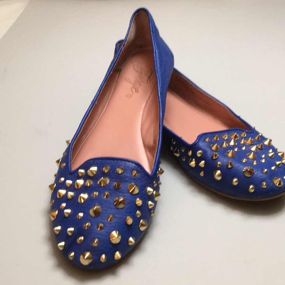 Cobalt Blue Leather Flats Gold Trim Size 10M